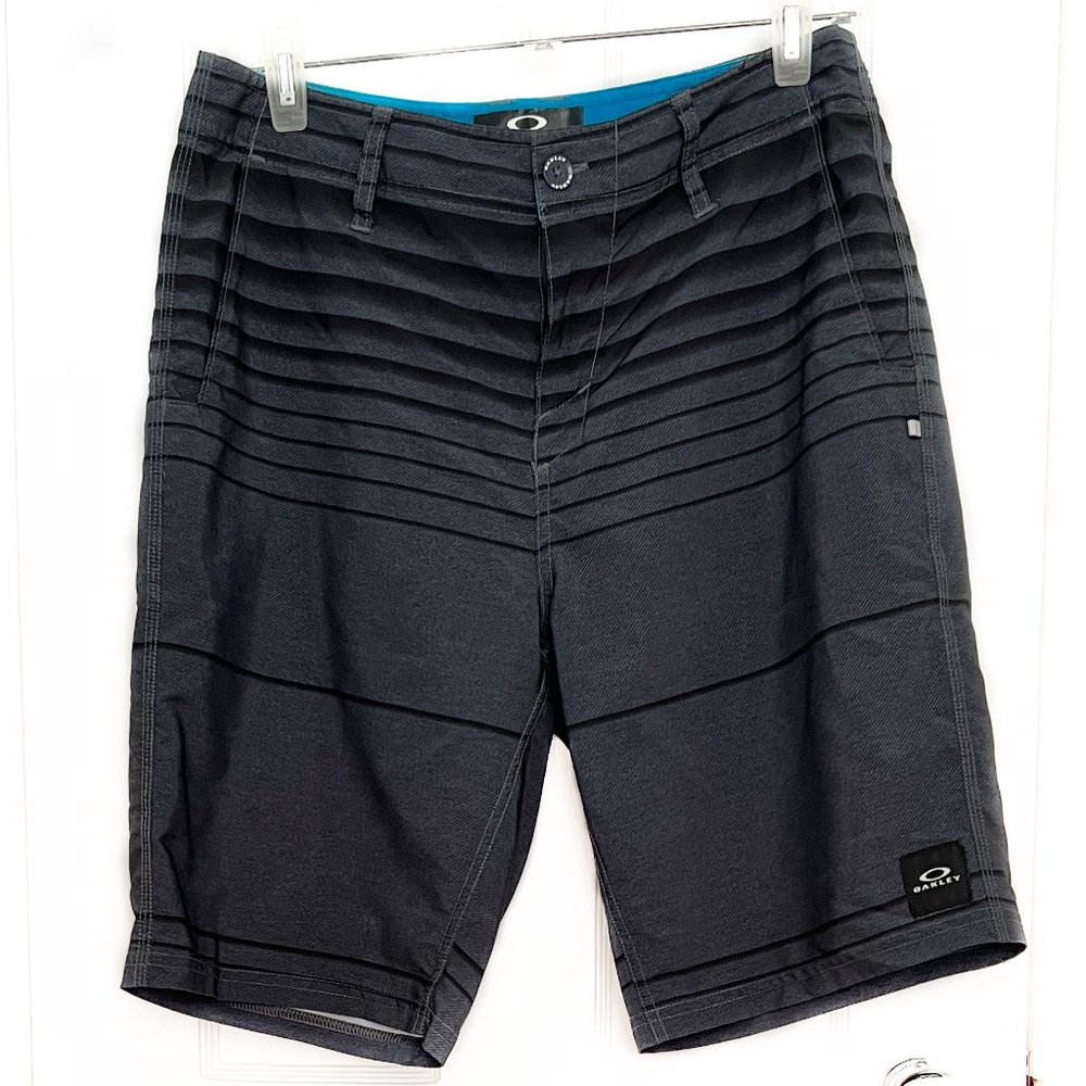 Oakley Mens Hybrid Boardshorts Swim Trunks Striped Gray Black 10" Size 30